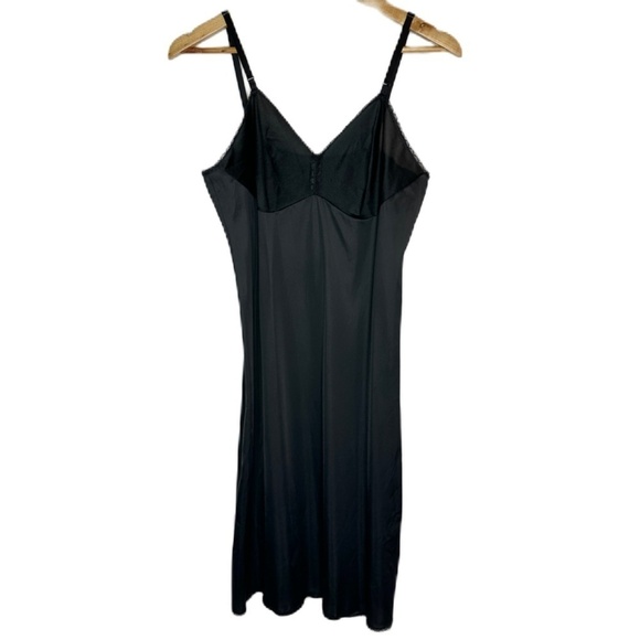 VINTAGE Vanity Fair Black Lace Trim Nylon Slip Mini Dress Romantic Womens 36 Med - Picture 1 of 15